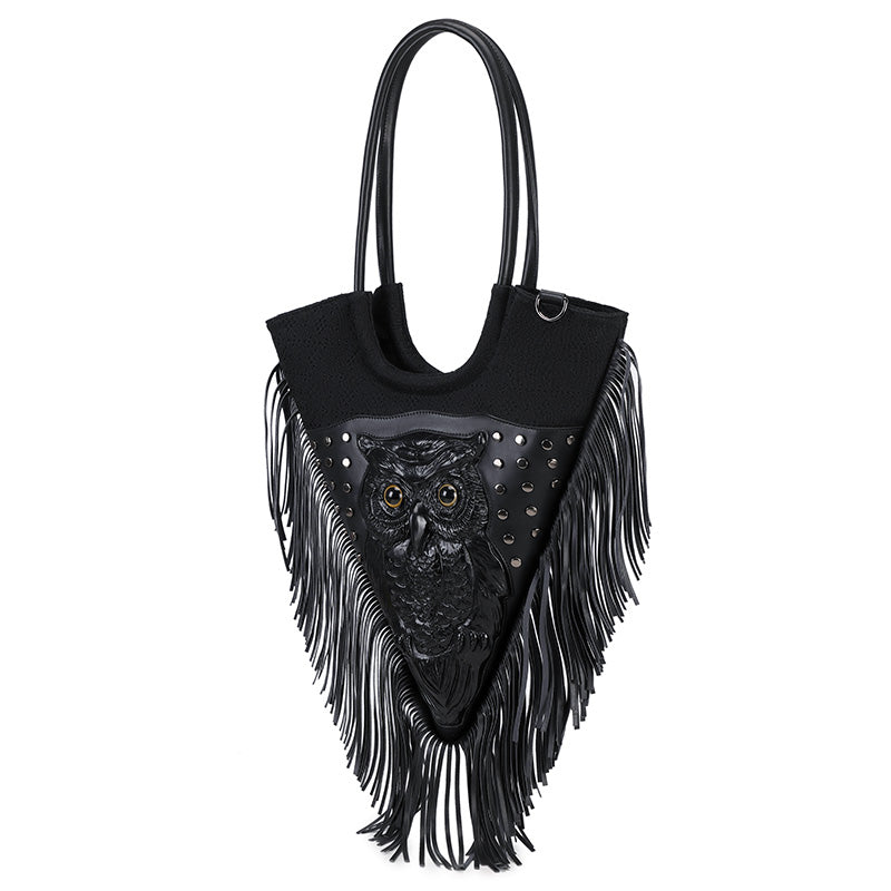 3D Backpack 3D PU Leather Studded Heart Skull Tassle Cross Body Punk Bag,