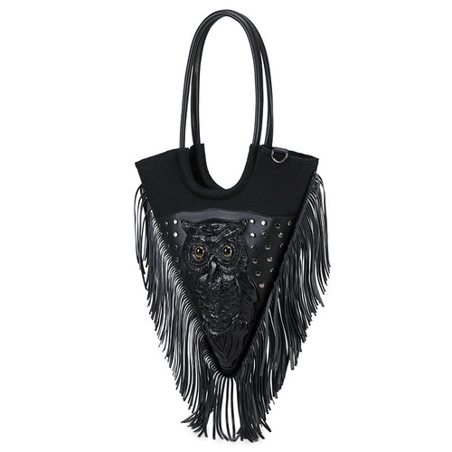 3D Backpack 3D PU Leather Studded Heart Skull Tassle Cross Body Punk Bag,