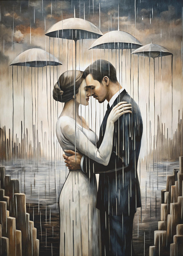 A Kiss Beneath the Floating Umbrellas